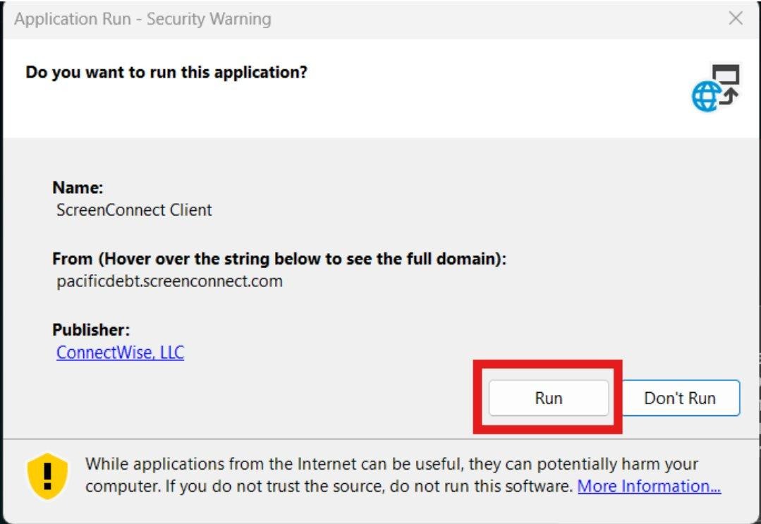Application run security warning